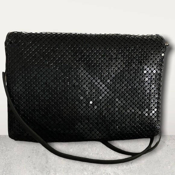 Whiting & Davis Black Metal Mesh Crossbody Evening Bag Convertible Clutch 8.5x6 - Picture 4 of 9